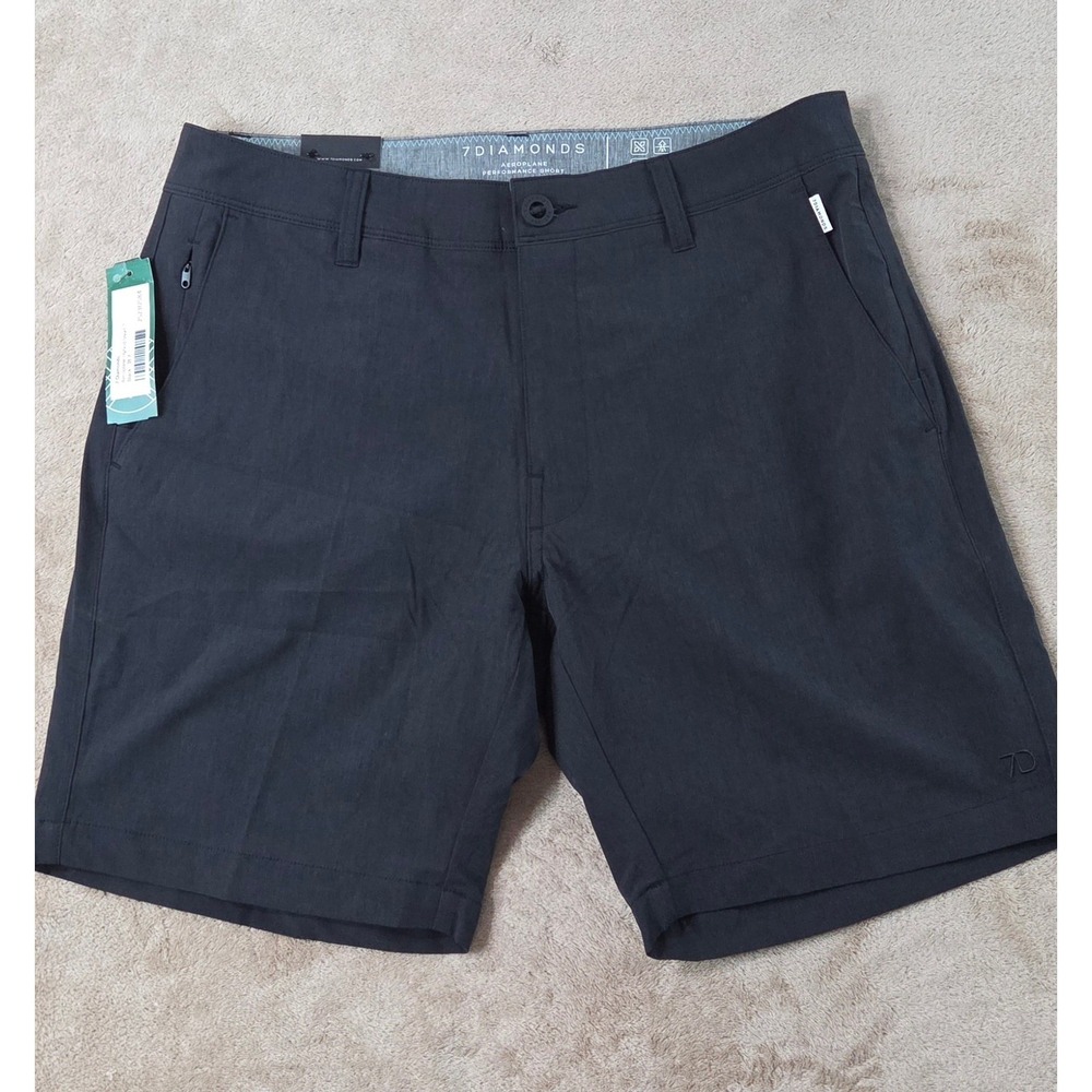 7 Diamonds aeroplane Performance Shorts Mens 31 Charcoal Gray 7" STS7-1167 NEW